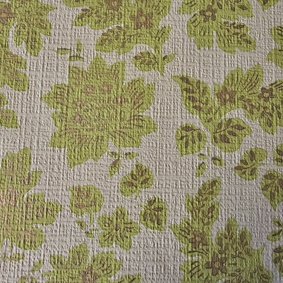 Vintage Wallpaper Sample Sheet 70s Avocado Green Floral Crafting Ephemera Paper - Picture 2 of 9